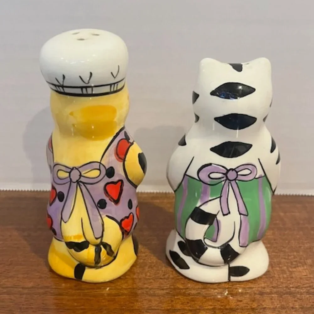 Catzilla Chef & Waiter Cats Salt & Pepper Shakers Candace Reiter Designs